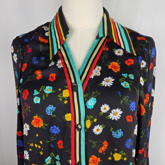 Alice + Olivia Randa Floral Bell Sleeve Blouse Top Medium Maximalism Boho Fun - Picture 4 of 12